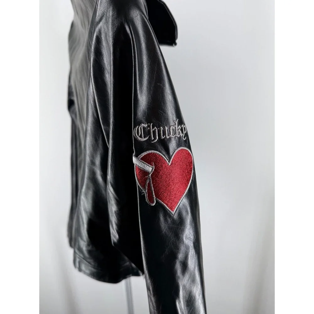 Chucky Horror Franchise Faux Leather Cropped Biker Jacket Black Small‎